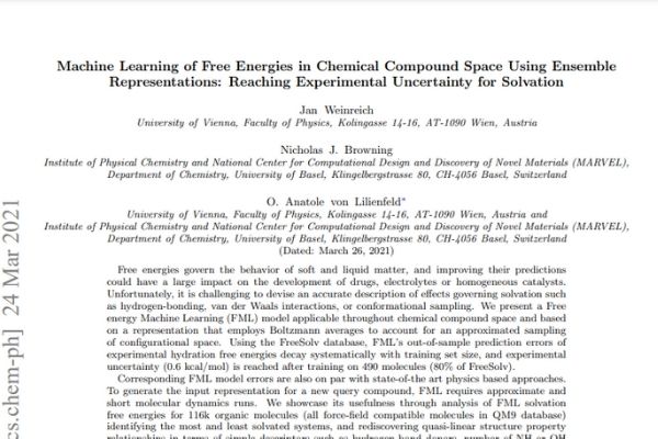 Machine Learning of Free Energies in Chemical Compound Space Using Ensemble Representations Reaching Experimental Uncertainty for Solvation